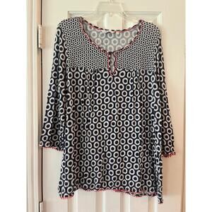 Boden Floral Neutral Top Women 14 Geometric Preppy Casual Comfy Artsy Classy
